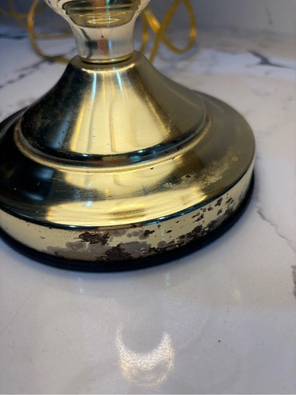 Vintage Brass Table Lamp with Cream Floral Glass Shade. Touch sensor